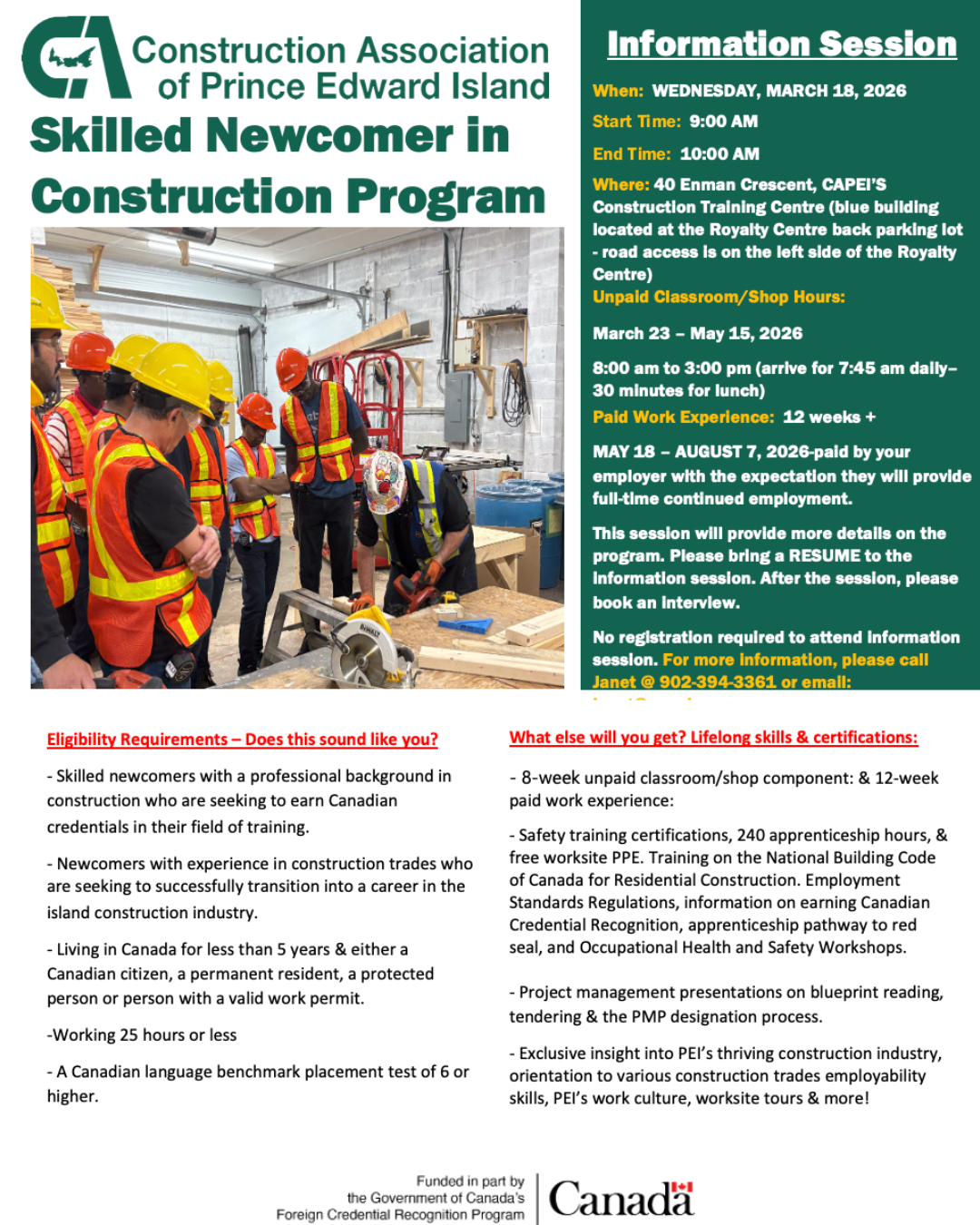 Skilled Newcomer in Construction Program Flyer